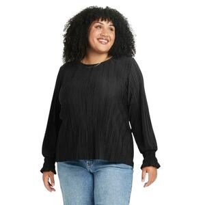New! Women's Long Sleeve Plisse Blouse - Ava & Viv Black 4X